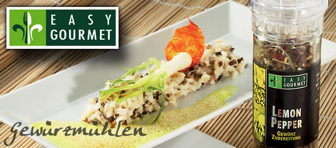 Easy Gourmet - Gewürzmühlen Diese Gewürzmühlen zaubern einen aussergewöhnlichen Geschmack mit einem Handumdrehen. | www.gourmet-versand.com Easy Gourmet - Gewürzmühlen Diese Gewürzmühlen zaubern einen aussergewöhnlichen Geschmack mit einem Handumdrehen. | www.gourmet-versand.com