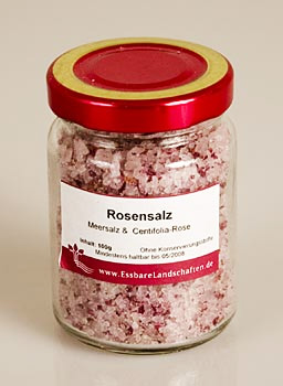 Rosensalz, Meersalz mit Centifolia-Rose, Essbare Landschaften - 100 g - Glas - www.gourmet-versand.com