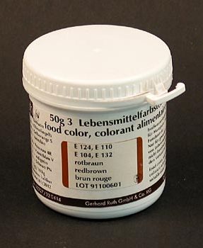 Lebensmittelfarbe, Rotbraun, wasserl�sliche Pulverfarbe, (9110), von Ruth - 50 g - PE-Dose - www.gourmet-versand.com
