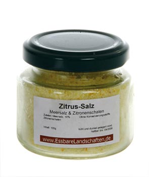 Citrussalz, Meersalz mit Zitronen- und Orangenschalen von Essbare Landschaften - 100 g - Glas - www.gourmet-versand.com