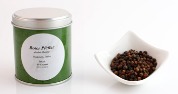 Pondichery Pfeffer, roter Pfeffer, Altes Gewürzamt, Ingo Holland - 80 g - Dose - www.gourmet-versand.com Pondichery Pfeffer, roter Pfeffer, Altes Gewürzamt, Ingo Holland - 80 g - Dose - www.gourmet-versand.com