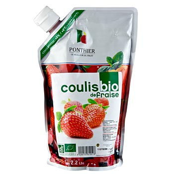 Erdbeer Sauce Coulis 15% Zucker BIO-zertifiziert von Ponthier - 1 kg - Beutel - www.gourmet-versand.com