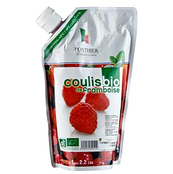 Himbeer Sauce Coulis 16% Zucker  BIO-zertifiziert von Ponthier - 1 kg - Beutel - www.gourmet-versand.com