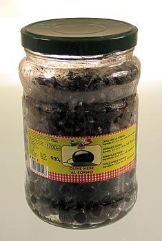 Schwarze Oliven, mit Kern, getrocknet Italien, al Forno aus dem Ofen - 900 g - Glas - www.gourmet-versand.com
