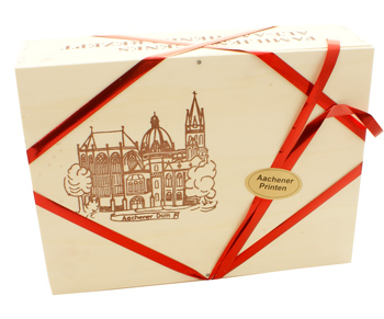 Aachener Printen perfekt als Geschenk (4 x je 250g Kr�uterprinten, gemischte Printinchen, Schokoladen-Weichprinten in Vollmilch, Schokoladen-Nussweichprinten in Zartbitter) - 1 kg - Holzkiste - www.gourmet-versand.com