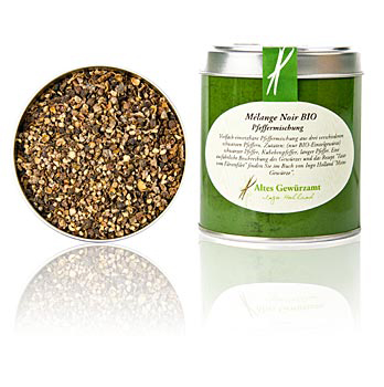 Schwarze Pfeffer Mischung Melange Noir, BIO-zertifiziert, Altes Gew�rzamt, Ingo Holland - 80 g - Dose - www.gourmet-versand.com