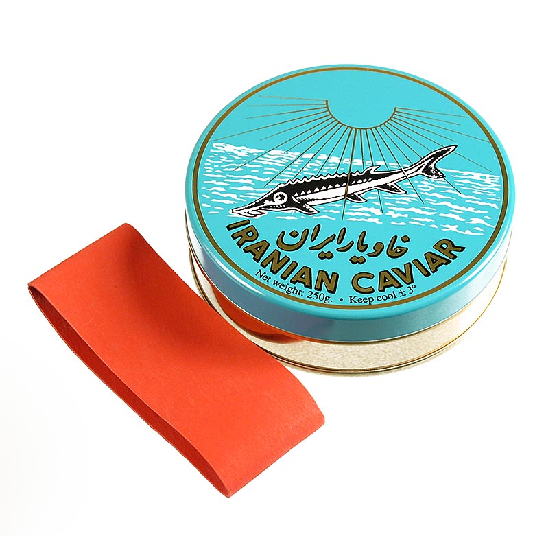 Kaviardose - hellblau, mit Verschluss-Gummi, Ø 10 cm, für 250 g Kaviar - 1 Stück - Lose