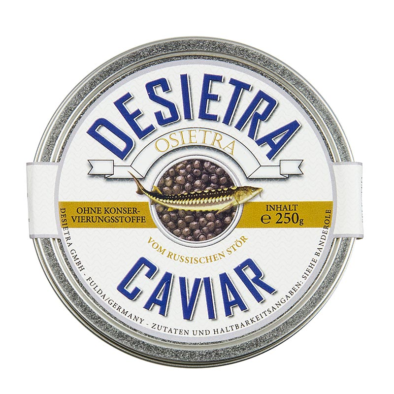 Desietra Osietra Kaviar (gueldenstaedtii), Aquakultur, ohne Konservierungsmittel - 250 g - Dose