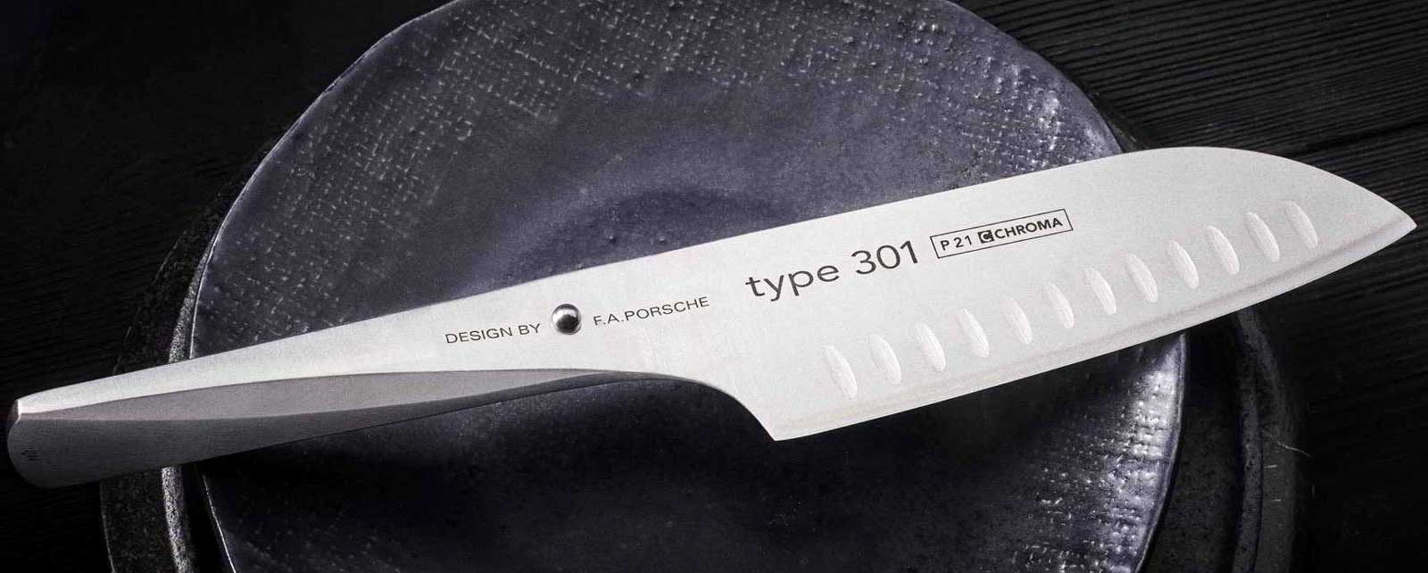 CHROMA type 301 - Design by FA Porsche - Chef`s Knife With these innovative knives Type 301, designed by the Design Wrought FA Porsche, a new chapter has been opened in the development of kitchen knives.