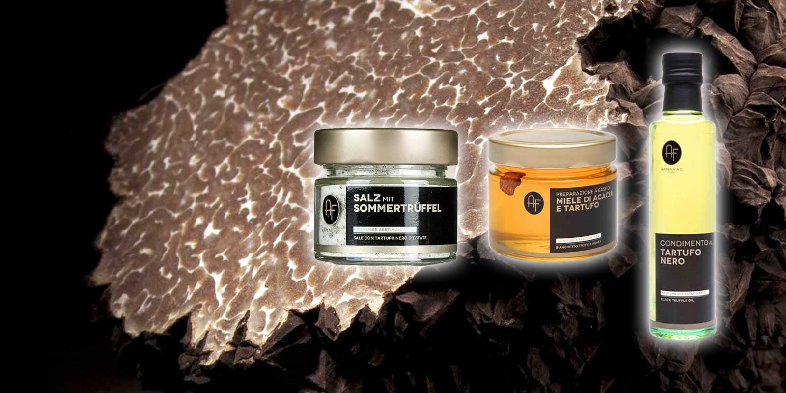Produits a base de truffe Appennino Funghi E Tartufi Les produits d`Appennino Funghi impressionnent par leur gout de truffe tres intense. Ils sont excellents avec les plats de fromage, de pates ou de viande. Produits a base de truffe Appennino Funghi E Tartufi Les produits d`Appennino Funghi impressionnent par leur gout de truffe tres intense. Ils sont excellents avec les plats de fromage, de pates ou de viande.