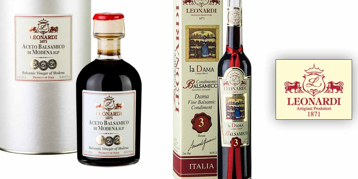 Leonardi Aceto Balsamico di Modena - etikka Vinegar Farmhouse Leonardi aloitti toimintansa 1700-luvulla ja erikoistui 1800-luvulla balsamiviinietikan tuotantoon omalla raaka-aineella 10 hehtaarin viinitarhoistaan.
Tarkeimmat kaytetyt rypalelajikkeet ovat Trebbiano (valkoinen rypale) ja Lambrusco (punainen rypale).