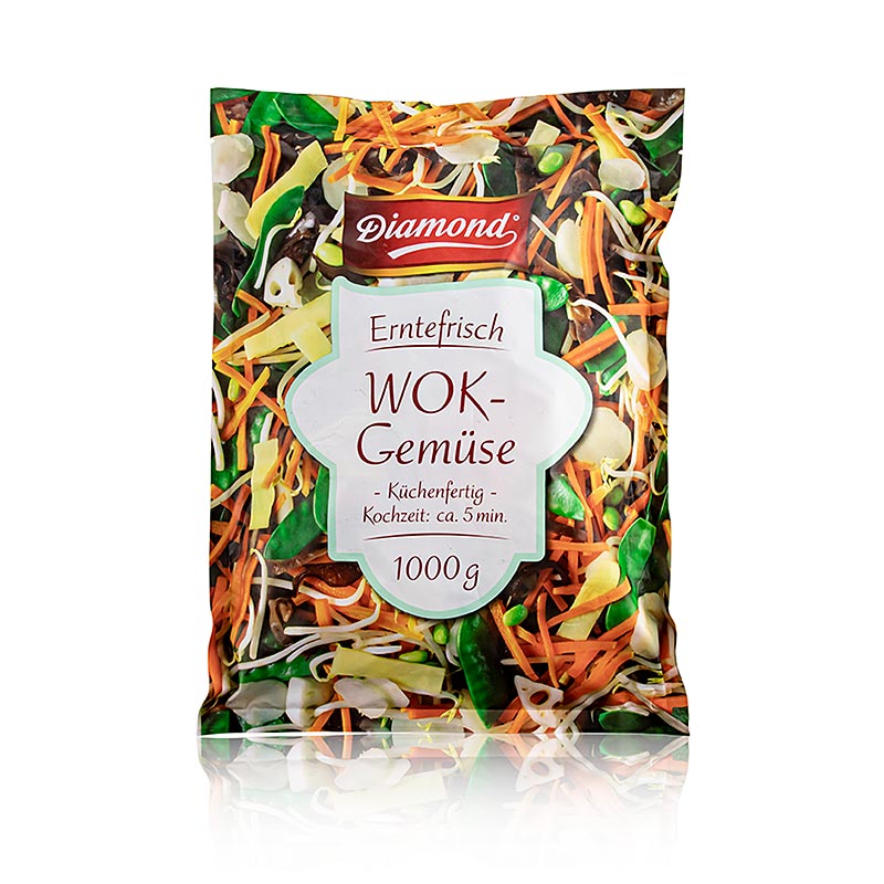 Wok Gemse, geschnitten, mit Lotuswurzel, Wasserkastanie & Bambus, 1 kg,  Beutel | GOURMET VERSAND Online Shop