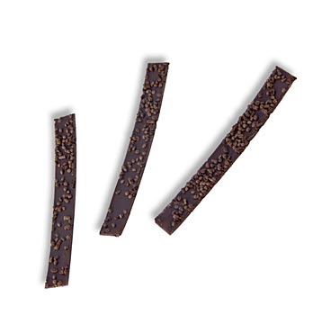 Deko-Aufleger Nibby, dunkle Schokolade mit Kakaostücken, 20x1,5cm - 530 g, 144 St - Karton