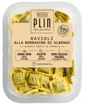 Ravioli alla borragine di Albenga, Ravioli, gefüllt mit Borretsch, Pastificio Plin - 250 g - Packung Ravioli alla borragine di Albenga, Ravioli, gefüllt mit Borretsch, Pastificio Plin - 250 g - Packung