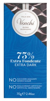 Extra Dark Chocolate Bar, no added sugar, Zartbitterschokolade Extra, ohne Zuckerzusatz, Venchi - 70 g - Stück Extra Dark Chocolate Bar, no added sugar, Zartbitterschokolade Extra, ohne Zuckerzusatz, Venchi - 70 g - Stück