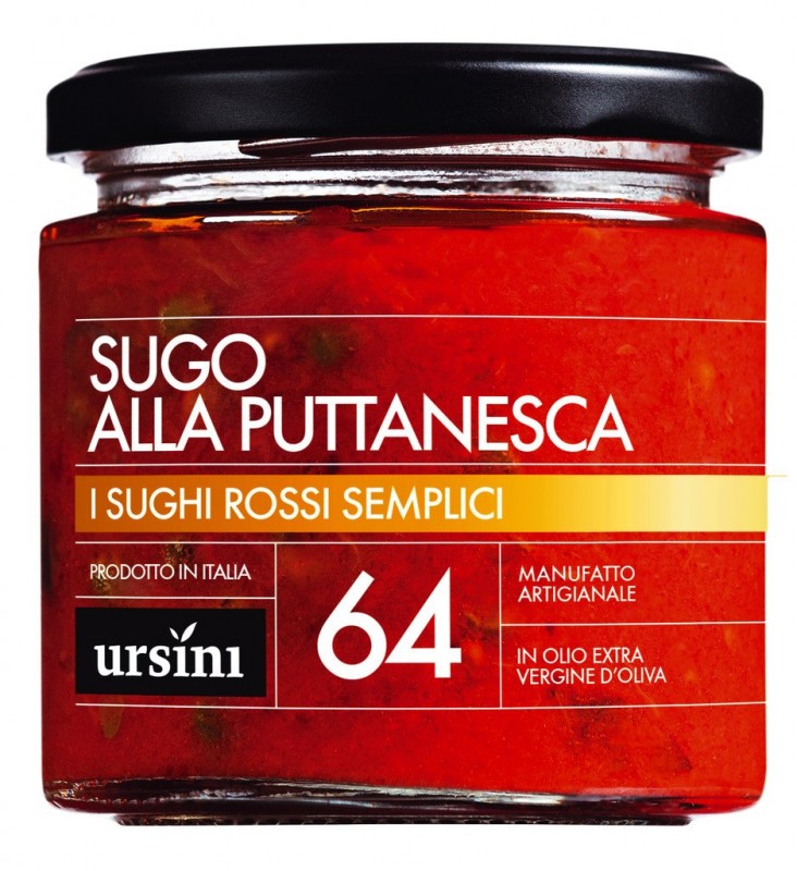 Tomatensauce mit Kapern und Oliven, Sugo alla Puttanesca, Ursini - 212 ml - Glas Tomatensauce mit Kapern und Oliven, Sugo alla Puttanesca, Ursini - 212 ml - Glas