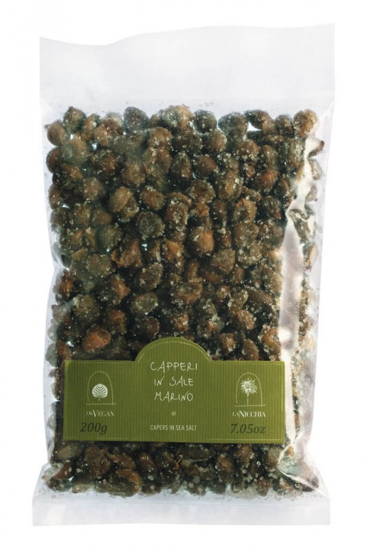 Capperi medio in sale marino, capers in sea salt, medium, La Nicchia - 200 g - bag