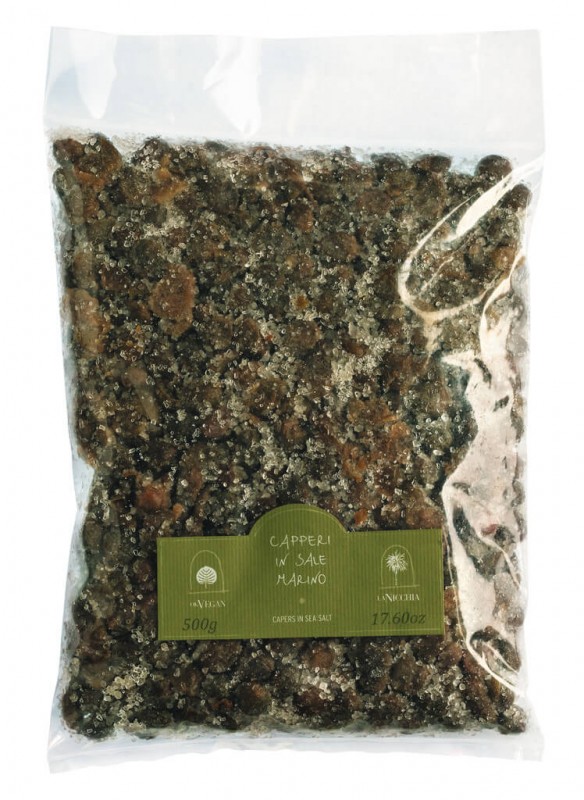 Capperi medio in sale marino, capers in sea salt, medium, La Nicchia - 500 g - bag