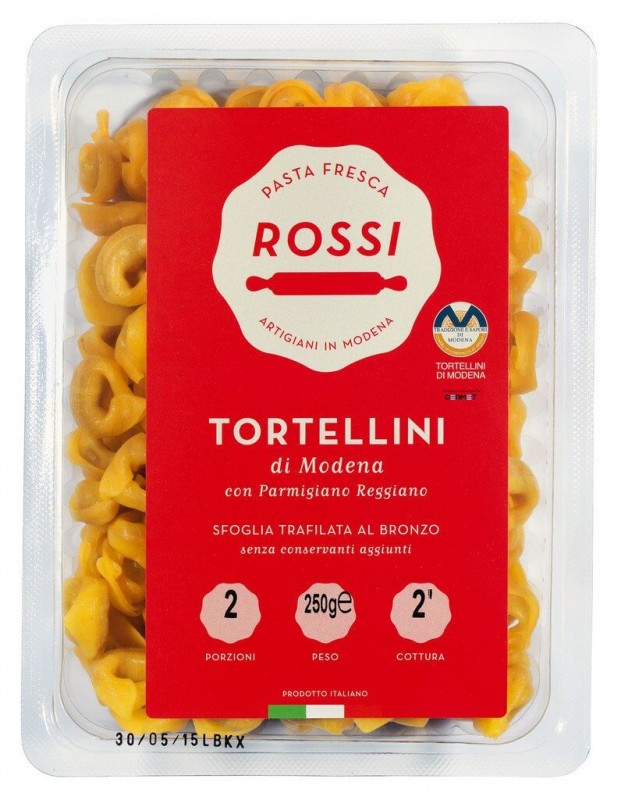 Tortellini di Modena, Frische Eiernudeln mit Parmesan, Pasta Fresca Rossi - 250 g - Packung