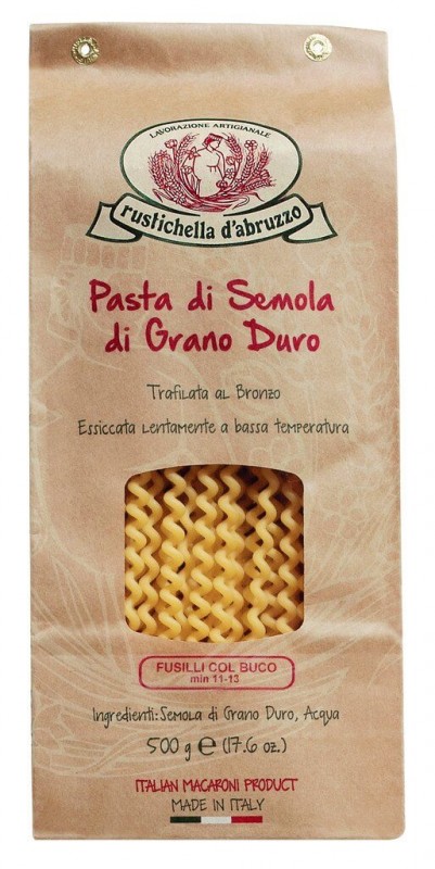 Fusilli col buco, durum semulina pasta, Rustichella - 500 g - pakke