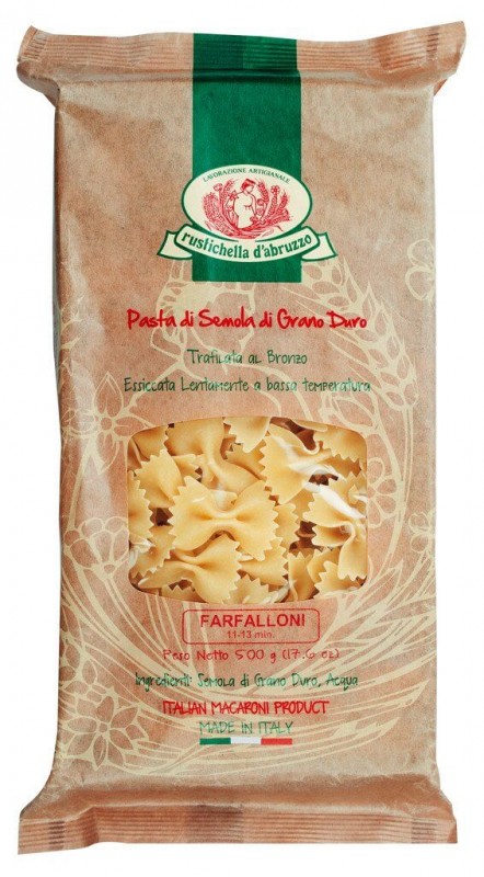 Farfalloni, hård hvede semulje pasta, Rustichella - 500 g - pakke