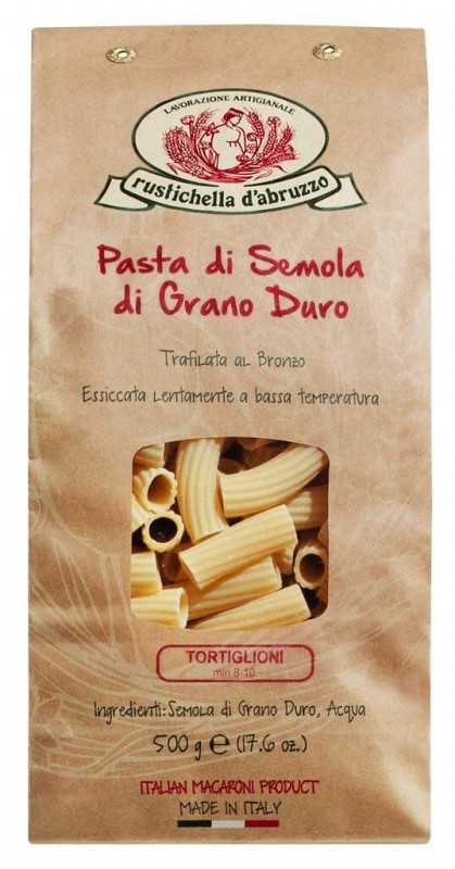 Tortiglioni, pâtes de semoule de blé dur, Rustichella - 500 g - pack