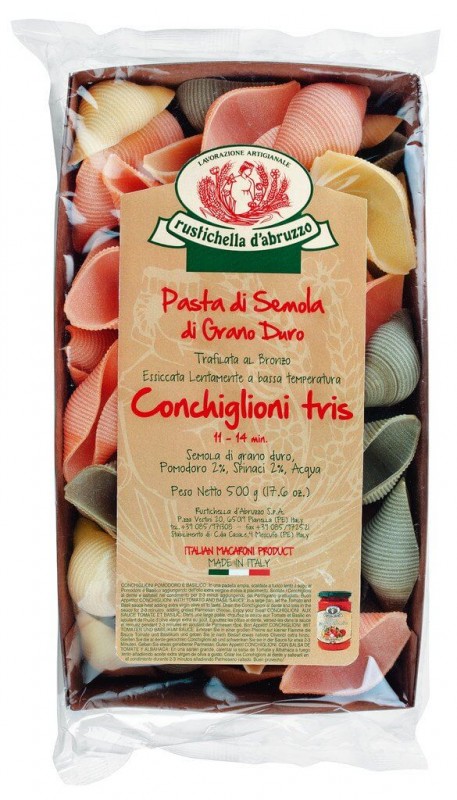 Conchiglioni tris, Dreifarbige Riesenmuscheln, Rustichella - 500 g - Packung