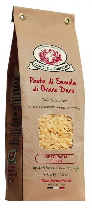 Pâtes Orzo, pâtes de semoule de blé dur, Rustichella - 500 g - pack