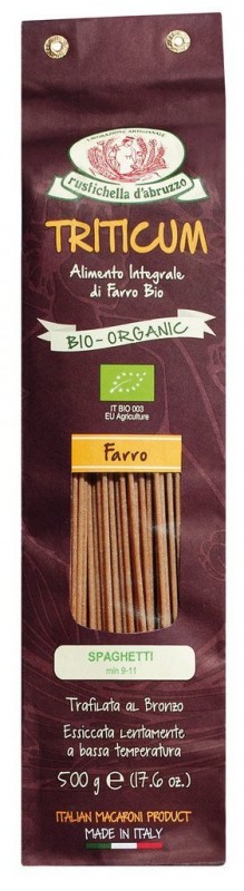 Spaghetti integrali di farro, Bio, Dinkelvollkornmehlnudeln, Bio, Rustichella - 500 g - Beutel