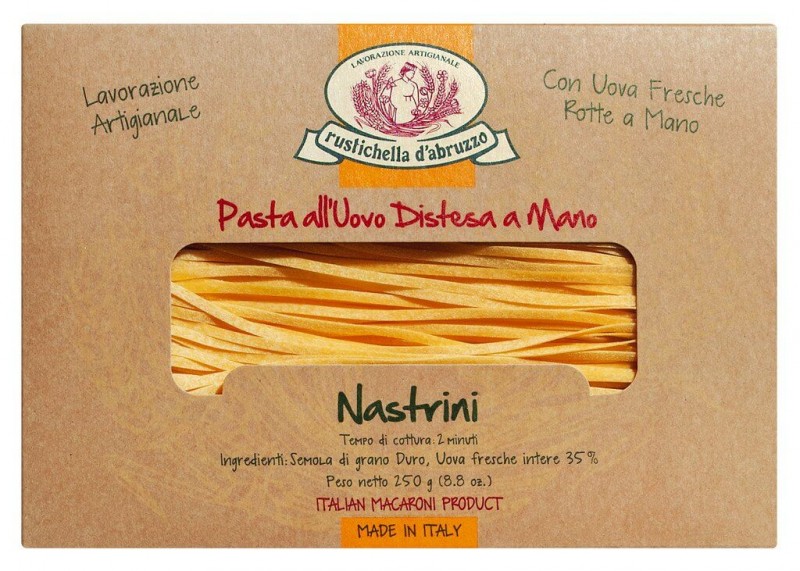 Nastrini Pasta all`uovo, Eierbandnudeln, 4 mm, Rustichella - 250 g - Packung