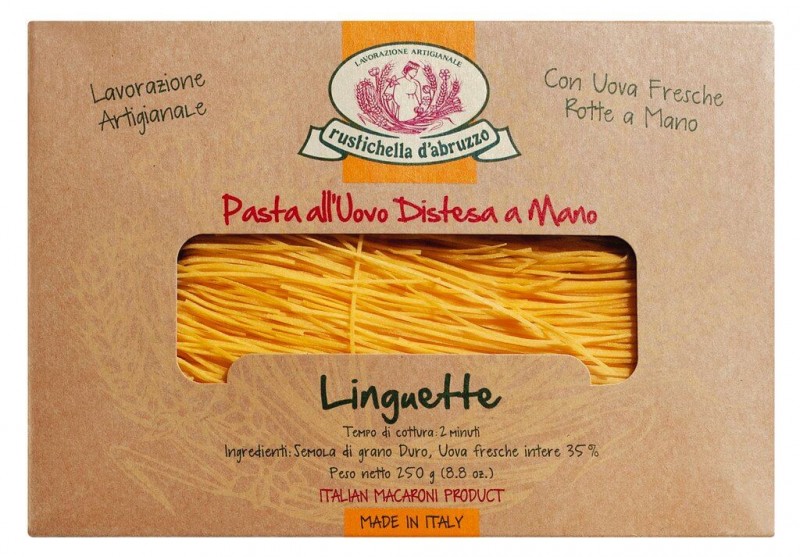 Linguette pasta all`uovo, ægbåndsnudler, 2 mm, rustichella - 250 g - pakke