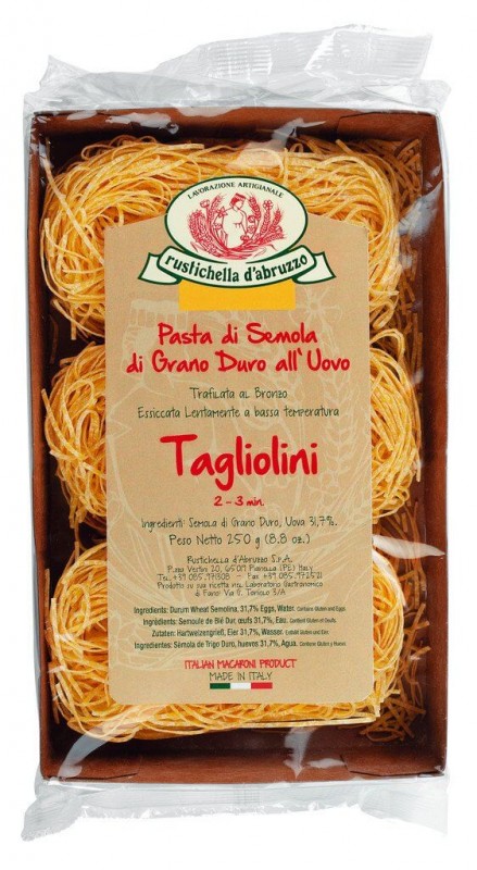 Tagliolini all`uovo, egg ribbon noodles, 1 mm, rustichella - 250 g - pack