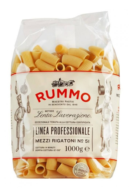 Mezzi rigatoni, Le Classiche, durum wheat semolina pasta, rummo - 1 kg - carton