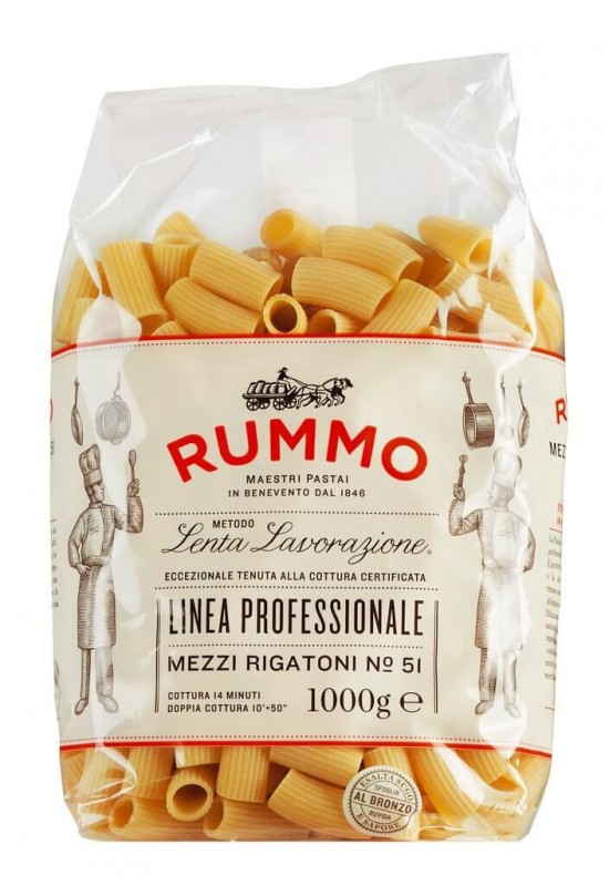 Mezzi rigatoni, Le Classiche, pates a la semoule de ble dur, rummo - 1 kg - Papier carton