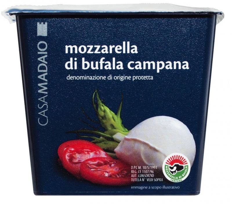 Mozzarella di bufala DOP, bocconcini, vaschetta, buffalo mozzarella, medium balls, in a mug, Casa Madaio - 6 x 5 x 50 g - kg