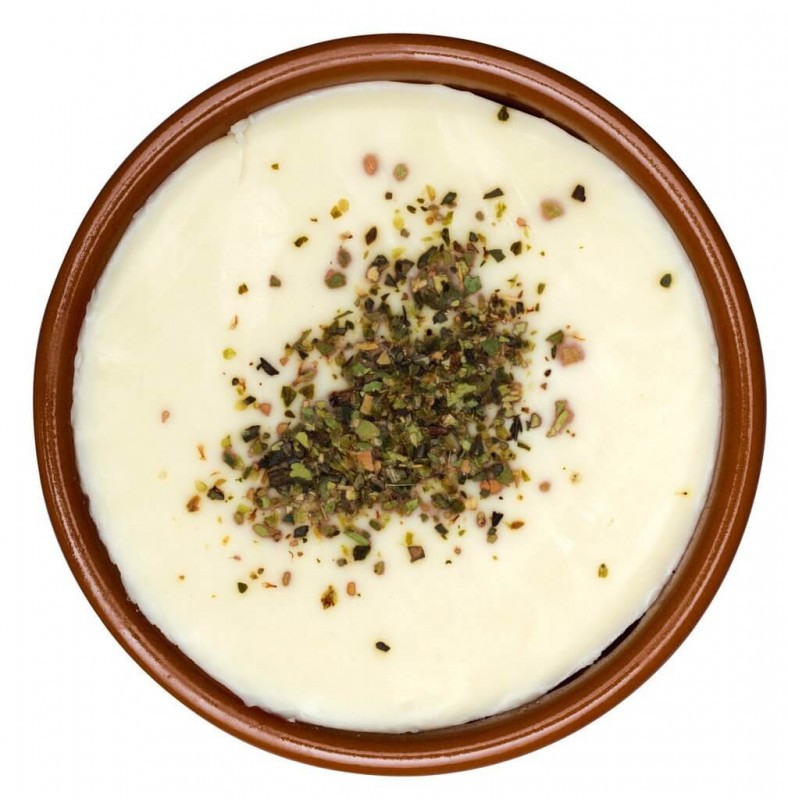 Käse mit Oregano, Terracottaschale, Fett i.Tr.45%, Provolone alle erbe, fetta in terrina, Latteria Soresina - 200 g - Stück Käse mit Oregano, Terracottaschale, Fett i.Tr.45%, Provolone alle erbe, fetta in terrina, Latteria Soresina - 200 g - Stück