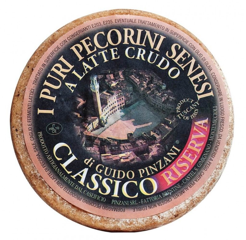 Toscansk pecorino ost, modnet i 12 mÃ¥neder, Pecorino Classico Riserva, stagionatura 12 mesi, Pinzani - ca. 1,4 kg - kg