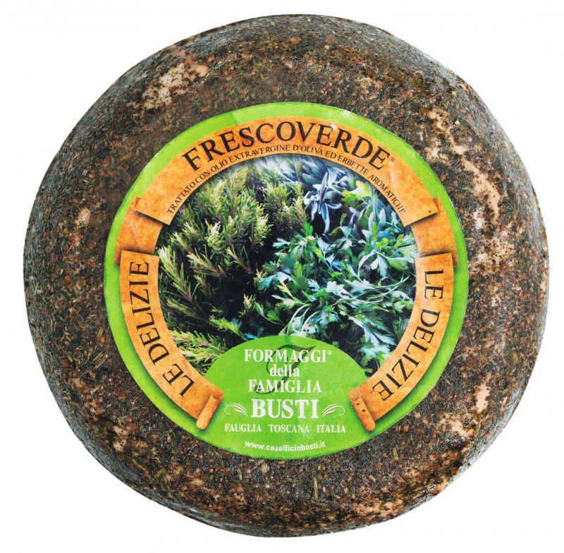 Pecorino fresco verde, frisk skiver ost med urter og olivenolie, busti - ca. 1,3 kg - stykke