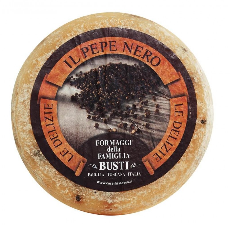 Pecorino pepe nero, fårost med sort peber, busti - ca. 1,3 kg - stykke