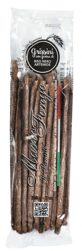 Grissini stirati al riso nero artemide, breadsticks with black rice, Mario Fongo - 200 g - bag