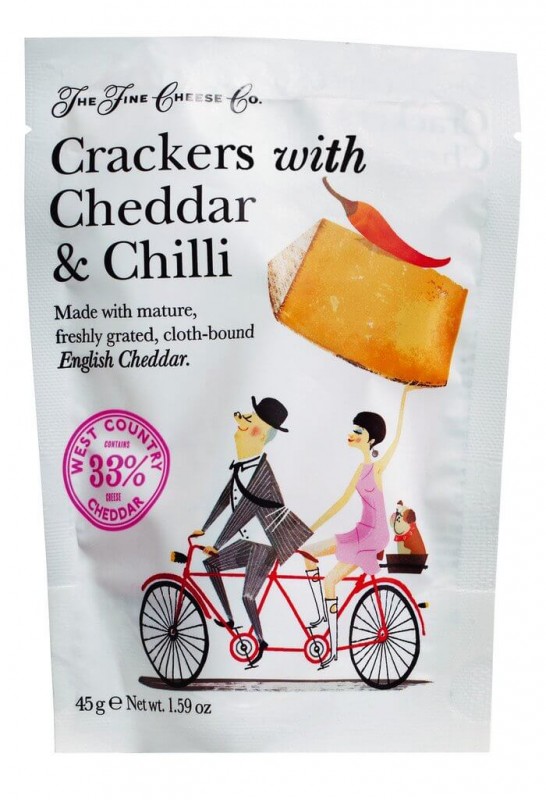 Crackers with Cheddar and Chilli, Cracker mit Cheddar und Chilli, Fine Cheese Company - 45 g - Packung