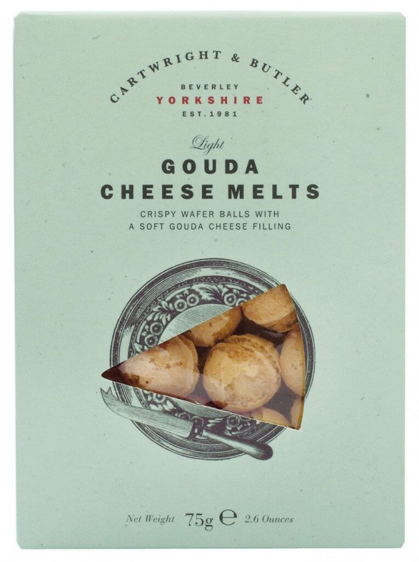 Gouda Cheese Melts, Gebäck mit Goudakäsefüllung, Cartwright & Butler - 75 g - Packung