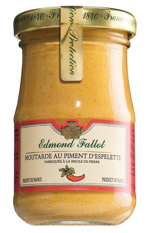 Moutarde avec Piment d`Espelette, Dijon-mosterd met chili, Fallot - 105 g - glas