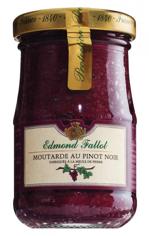 Moutarde avec Pinot Noir, Dijon mustard with Pinot Noir red wine, Fallot - 105 g - Glass