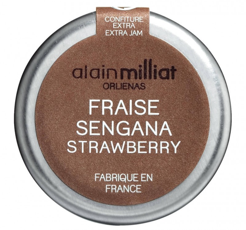 Erdbeerkonfitüre der Sorte Sengana, aus der Region Limousin, Alain Milliat - 30 g - Glas Erdbeerkonfitüre der Sorte Sengana, aus der Region Limousin, Alain Milliat - 30 g - Glas
