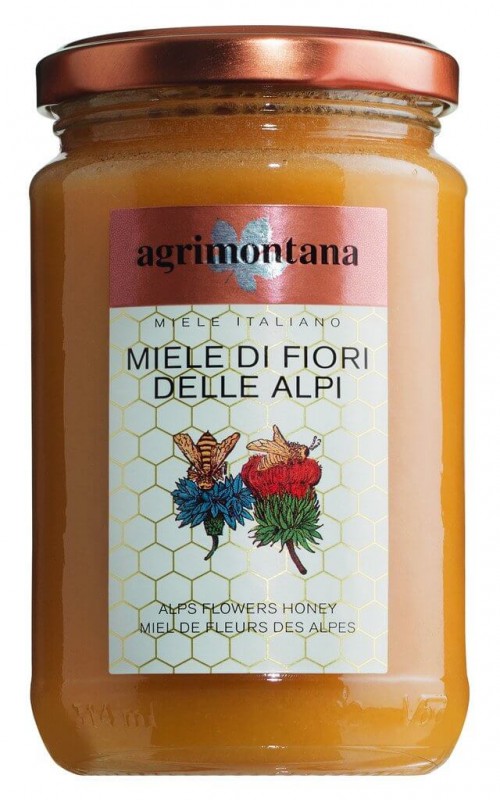 Miele di fiori delle alpi, alpin blomsterhonning, Agrimontana - 400 g - glas
