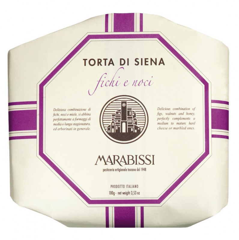 Torta fichi e noci, Panforte with figs and nuts, Pasticceria Marabissi - 100 g - piece Torta fichi e noci, Panforte with figs and nuts, Pasticceria Marabissi - 100 g - piece