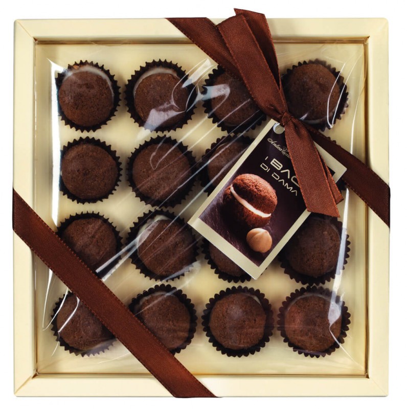 Baci di dama con cacao, confezione, Doppelkeks mit weißer ...