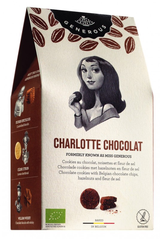 Charlotte Chocolat, organic, Schokoladengebäck mit Haselnüssen, glutenfrei, Bio, Generous - 120 g - Packung