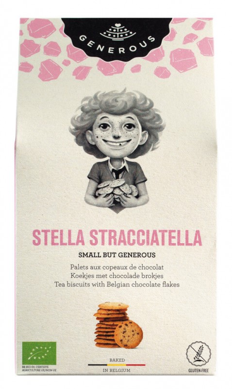 Stella Stracciatella, bio, sans gluten, biscuits au beurre de chocolat, sans gluten, bio, généreux - 100g - pack